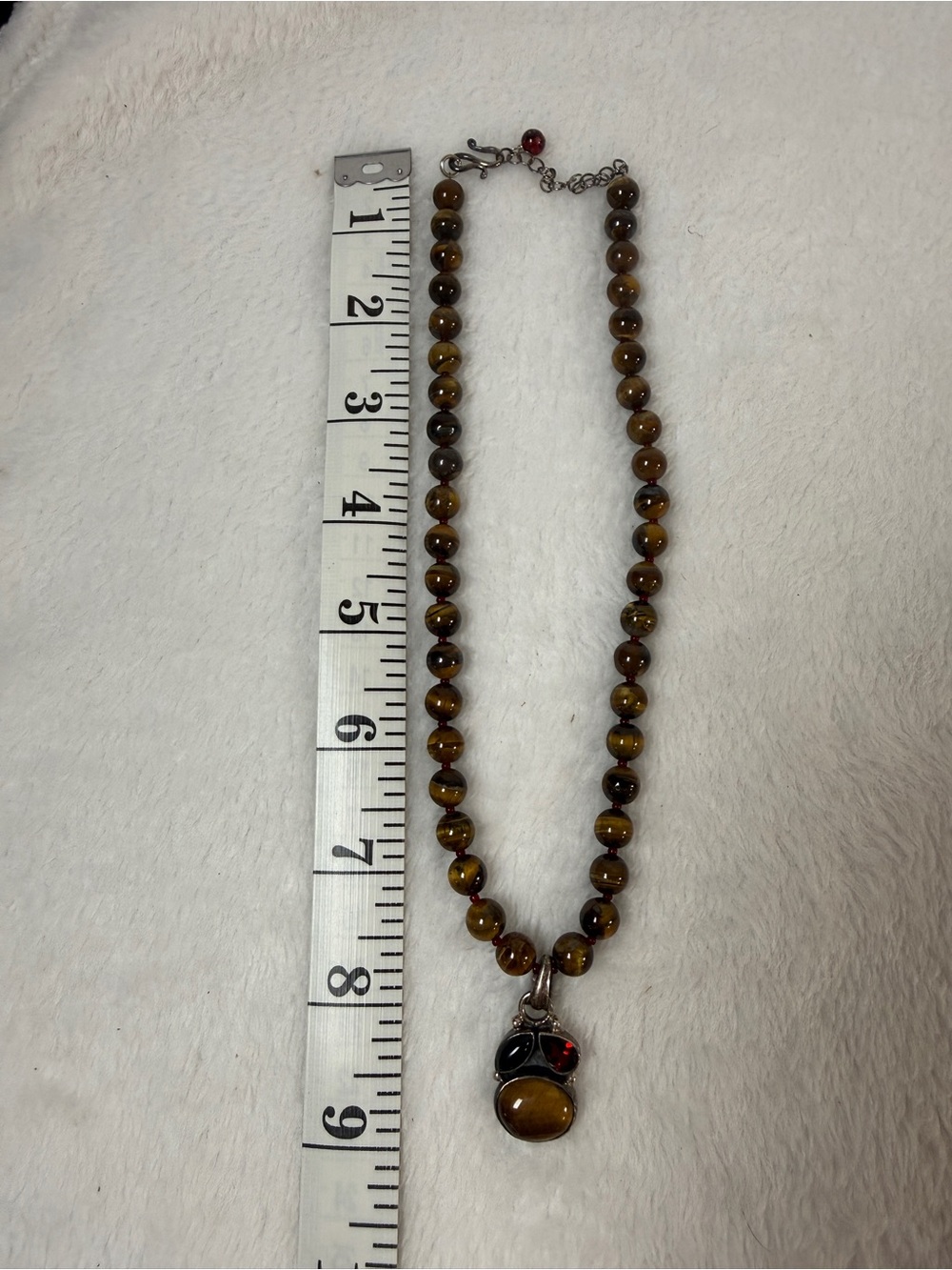 Tiger Eye & Garnet Bead Necklace with Matching Earrings - Brown Handmade Jewelry - Picture 6 of 6